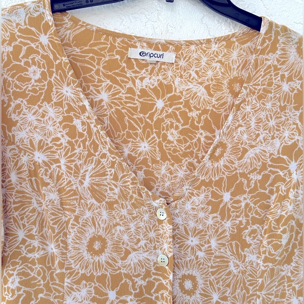 Rip Curl Golden Days Floral Boho Mini Dress Large Mustard Yellow - Picture 3 of 10